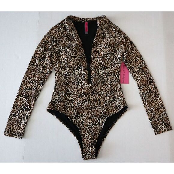 Betsey Johnson Women's Sz M Leopard Print L/S Scuba Zip-Up 1-Piece Swimsuit - Picture 10 of 10